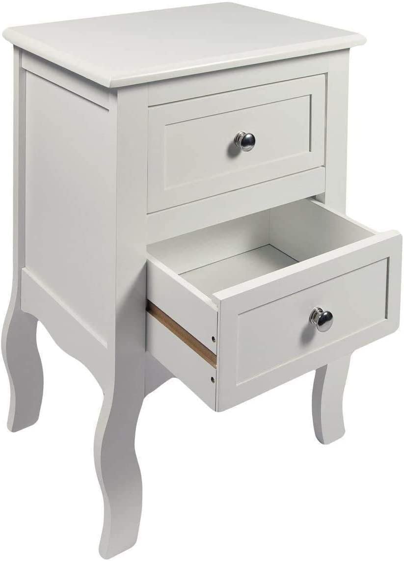 HYGRAD BUILT TO SURVIVE 2 x Simple & Elegant White Wooden Free Standing Bedroom Bedside Table Unit Cabinet Nightstand with 2 Drawers HYGRAD BUILT TO SURVIVE