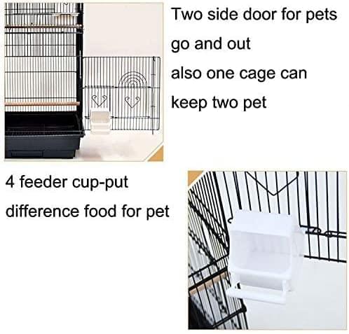 37" Rooftop Metal Large Bird Parrot Cage Carrier For Canary Budgie Cockatiel In Black & White (Black) HYGRAD BUILT TO SURVIVE