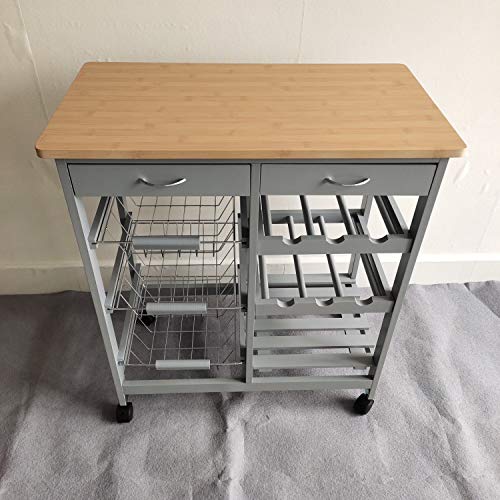 HYGRAD Kitchen Trolley MDF Top White Island Dining Cart Worktop Basket Storage Lockable Wheels Rolling Kitchen Portable Island Kitchen Trolley with Drawers and Open Shelf, Grey (Grey) HYGRAD BUILT TO SURVIVE