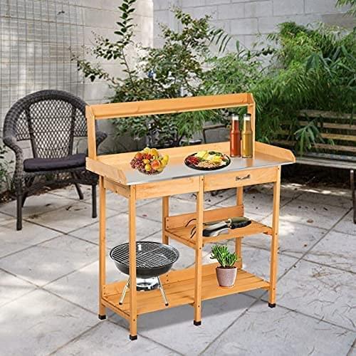 3 Tier Wooden Potting Planting Outdoor Garden Work Bench Table Station Shelf With Drawer HYGRAD BUILT TO SURVIVE