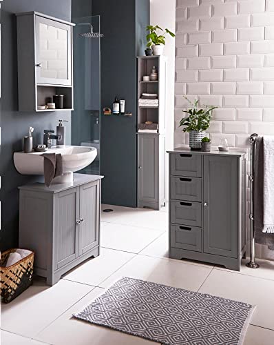 HYGRAD BUILT TO SURVIVE Grey Wooden Floor Free Standing 2 Door Bathroom Vanity Unit Under Sink Basin Cabinet Cupboard Shelf HYGRAD BUILT TO SURVIVE