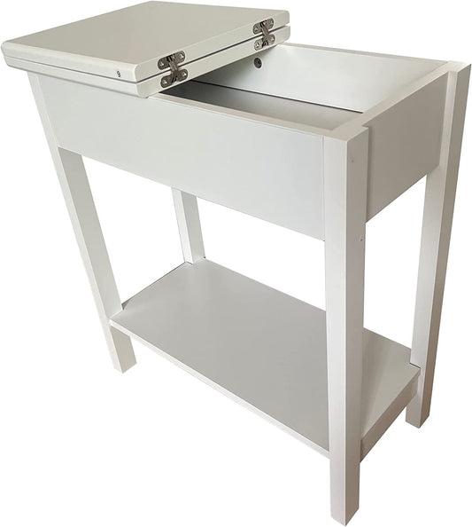 Wooden Narrow Flip Top Sofa Bed Side End Table Night Stand With Storage Shelf White HYGRAD BUILT TO SURVIVE