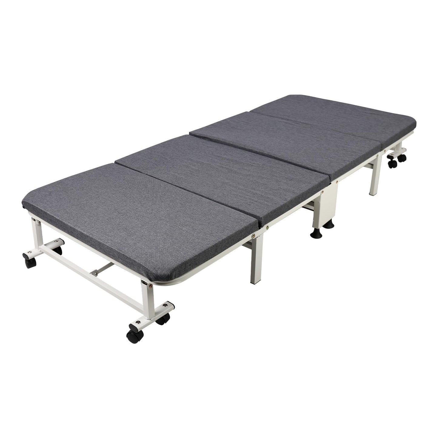 HYGRAD BUILT TO SURVIVE White Metal Rollaway Folding Reclining Massage Garden Hospital Cot Bed With Grey Mattress (190.5 x 79.5 x 27.5 cm) HYGRAD BUILT TO SURVIVE