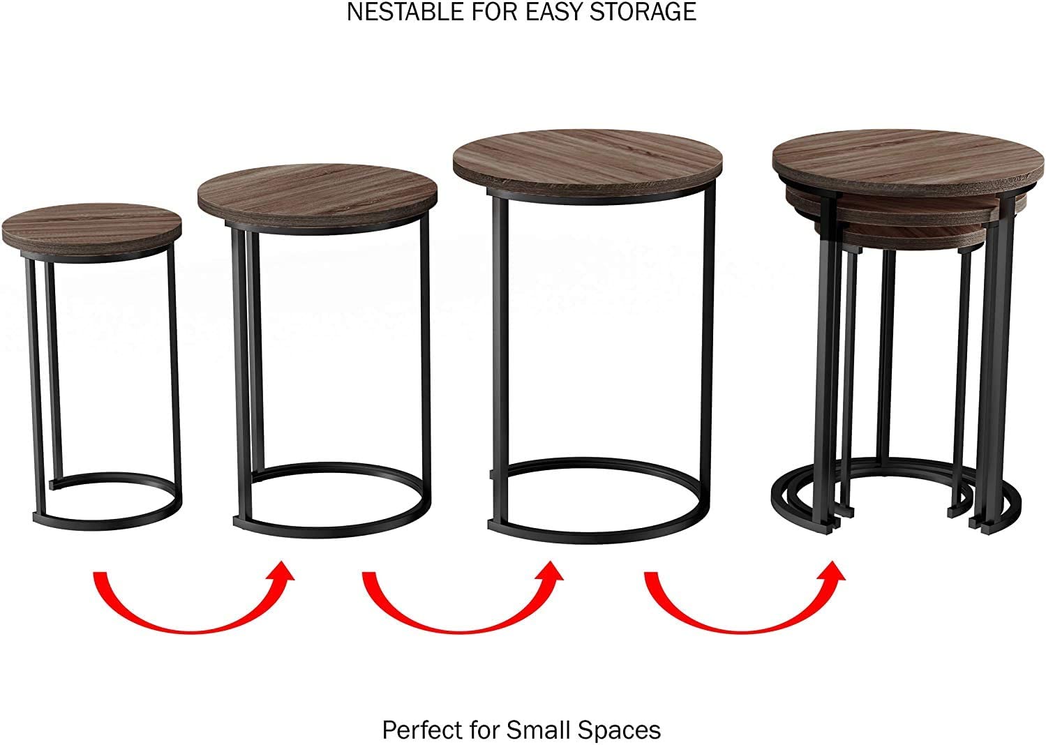 HYGRAD BUILT TO SURVIVE Set of 3 Round Vintage Wooden/Steel Nesting Side Coffee Tables Hallway Bedroom Living Furniture HYGRAD BUILT TO SURVIVE