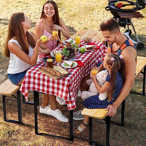 HYGRAD BUILT TO SURVIVE 3 Piece 180 cm Wooden Portable Folding Picnic Beer Bench Table Trestle Outdoor Living Pub Furniture Set HYGRAD BUILT TO SURVIVE