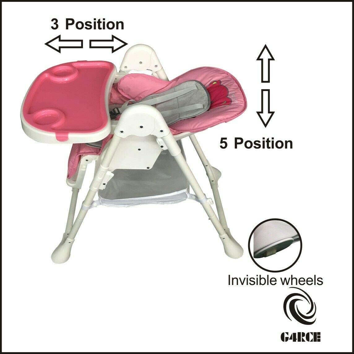 G4RCE Foldable 3 in 1 Baby Toddler Child Kids Infant Highchair Feeding Recliner Adjustable Seat Chair in Pink & Blue G4RCE