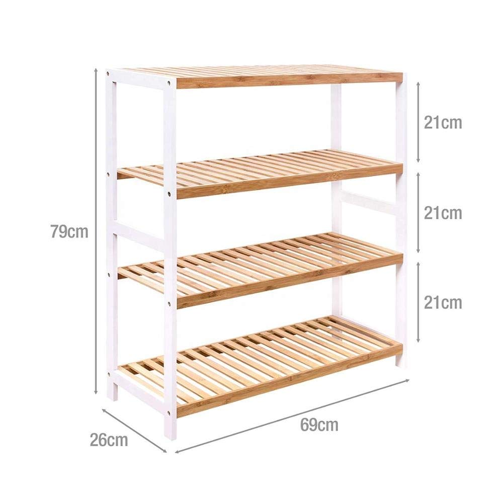 4 Tier Natural Bamboo Wood Shoe Rack Storage Shelf Stand Organiser Hallway Furniture, 16 Pair of Shoes,Ideal of Corridor, Living Room,Bathroom, Bedroom or Hallway (Natural & White) HYGRAD BUILT TO SURVIVE