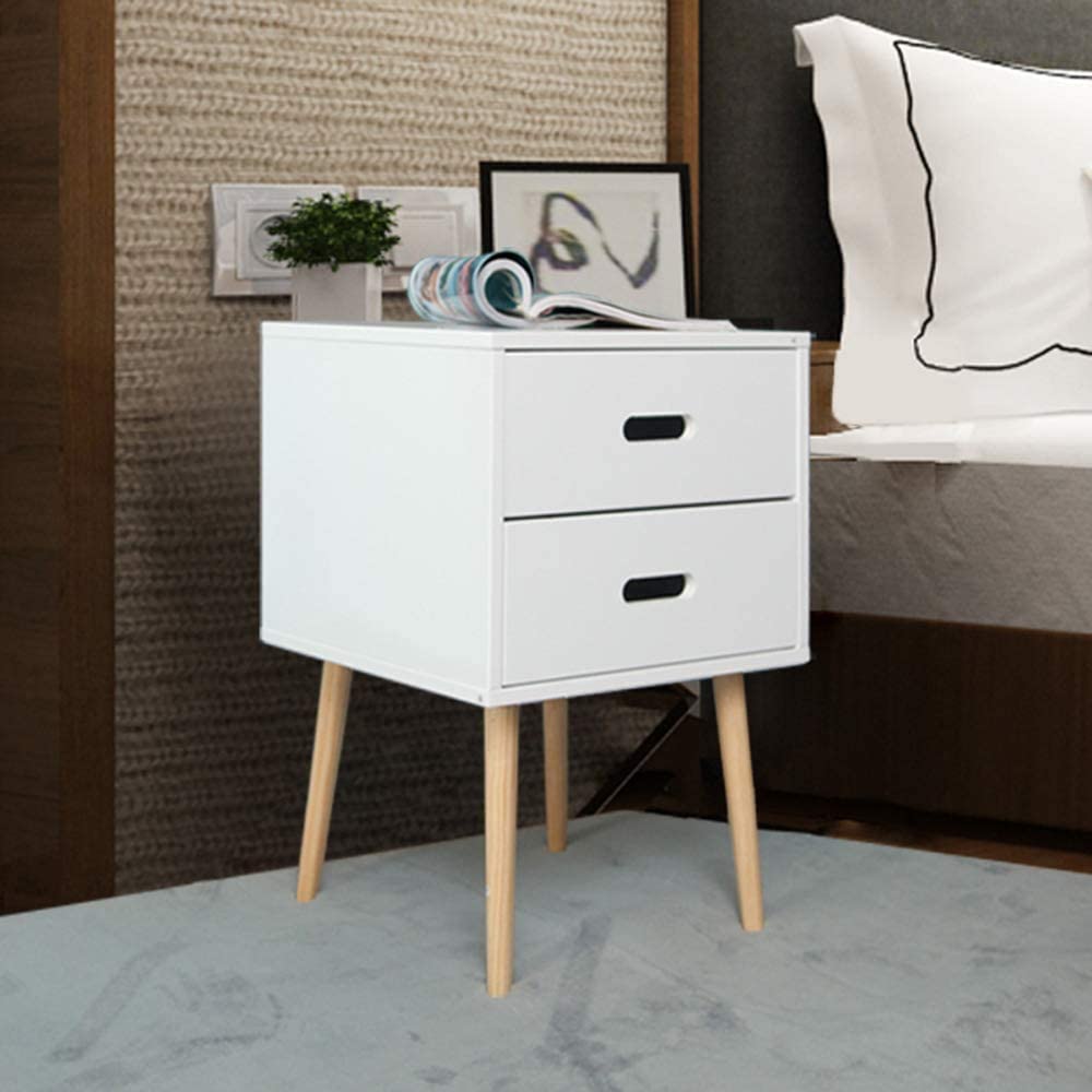 HYGRAD BUILT TO SURVIVE Nightstand Retro White Wooden Bedroom Bedside Table Cabinet Storage With 2 Drawers HYGRAD BUILT TO SURVIVE