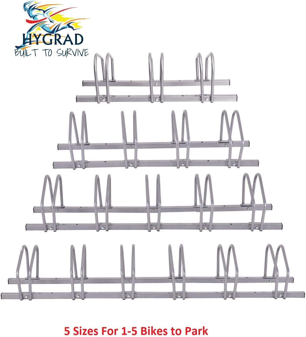 HYGRAD BUILT TO SURVIVE 2/3/4/5/6 Steel Metal Bicycle Bike Cycle Floor Wall Mount Rack Barriers Stand Holder In Silver HYGRAD BUILT TO SURVIVE