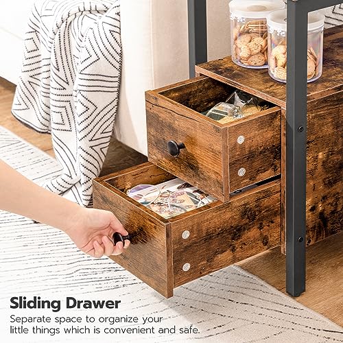 HYGRAD BUILT TO SURVIVE Industrial Look Wooden Narrow Side End Table Nightstand With Charging Station UK Plugs, USB Ports & Drawers HYGRAD BUILT TO SURVIVE