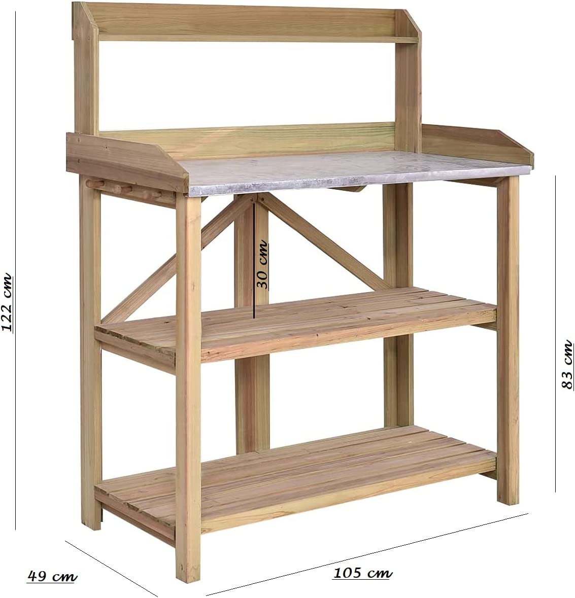 HYGRAD BUILT TO SURVIVE 3 Tier Wooden Potting Planting Outdoor Garden Work Bench Table Station Storage Shelf With Tray & A Drawer HYGRAD BUILT TO SURVIVE