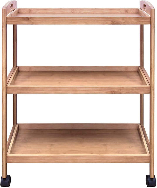 Hygrad Bamboo 3 Tier Kitchen Storage Rack Serving Trolley Island Cart With Wheels HYGRAD BUILT TO SURVIVE