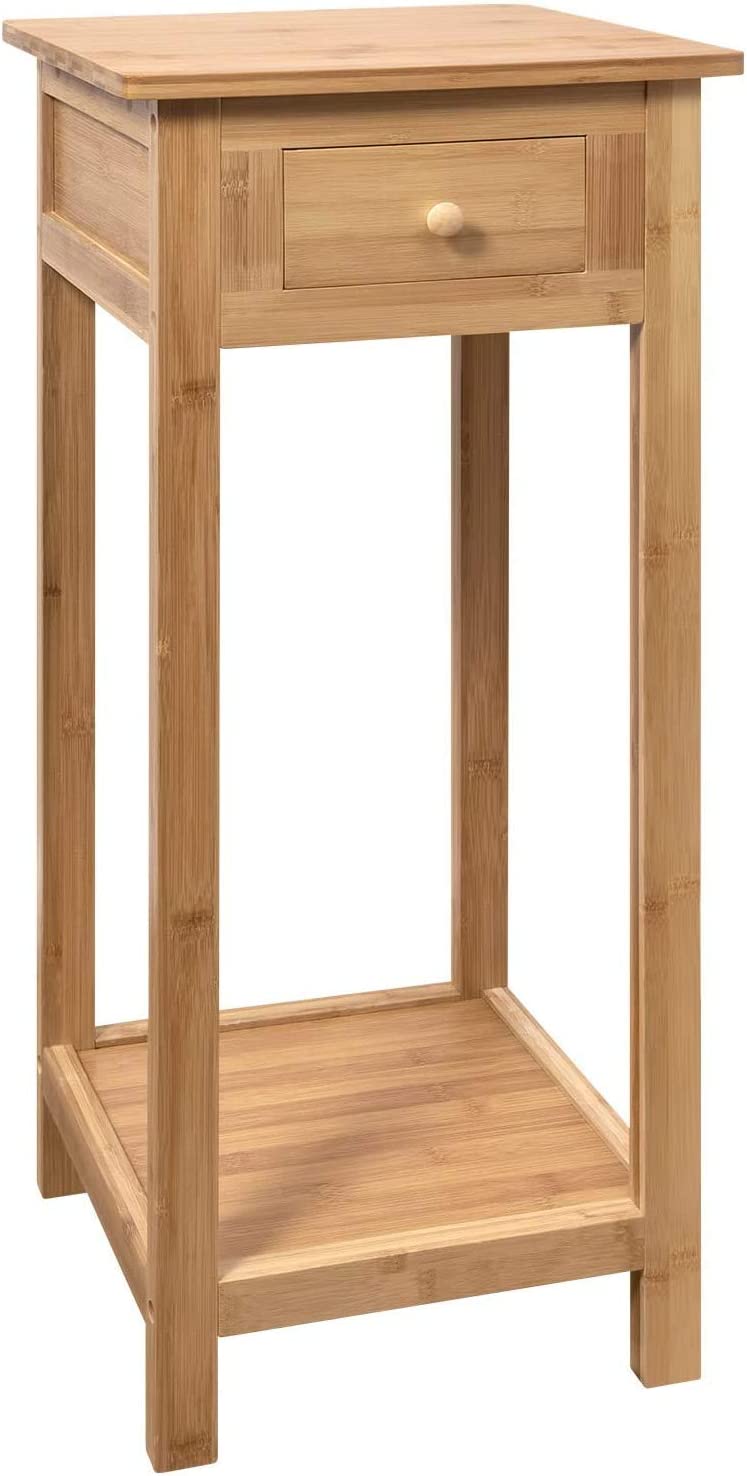 Hygrad Bamboo Tall Side Bedroom Living Room Table Nightstand with drawer and lower shelf HYGRAD BUILT TO SURVIVE