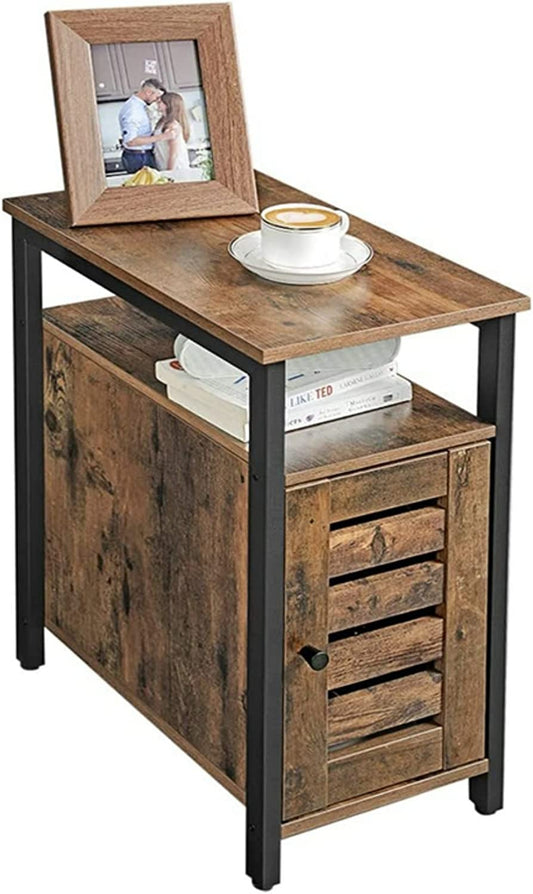 Industrial Rustic Wood/Steel Narrow End Sofa Side Table Shelf With Shutter Door Storage HYGRAD BUILT TO SURVIVE