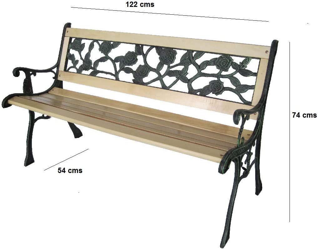 HYGRAD® Outdoor Wooden Bench Rose Design 3 Seater Garden Bench Park Seat With iron Legs HYGRAD