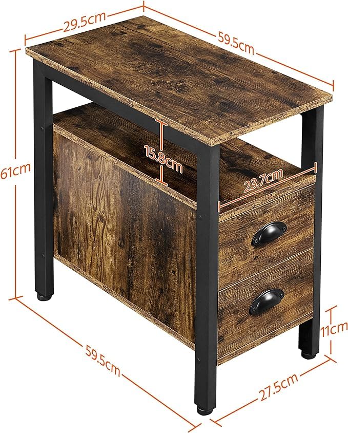 HYGRAD BUILT TO SURVIVE Industrial Look Rustic Wooden Narrow Space Saving End Bed Side Coffee Table Nightstand With 2 Drawers HYGRAD BUILT TO SURVIVE