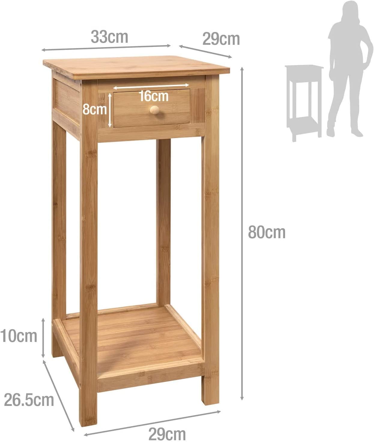 Hygrad Bamboo Tall Side Bedroom Living Room Table Nightstand with drawer and lower shelf HYGRAD BUILT TO SURVIVE