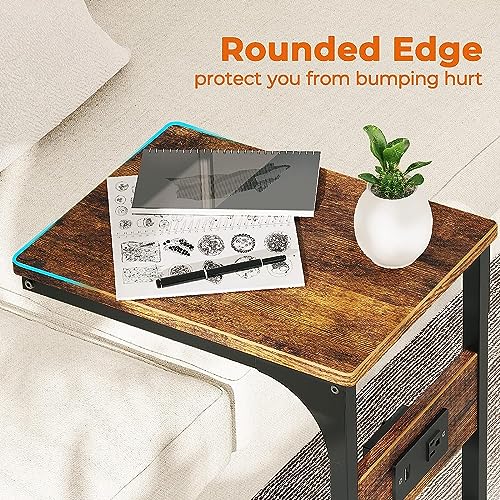 HYGRAD BUILT TO SURVIVE C-Shaped Wooden Industrial Look End Bedside Table Lap Desk With UK Plug Charging Station USB Ports Home Office HYGRAD BUILT TO SURVIVE