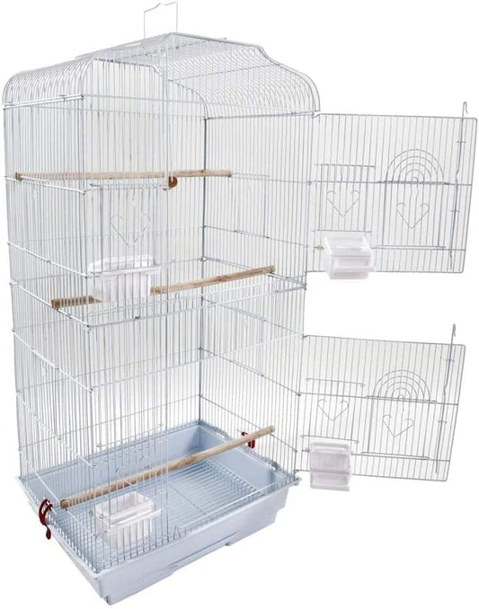37" Rooftop Metal Large Bird Parrot Cage Carrier For Canary Budgie Cockatiel In Black & White (White) HYGRAD BUILT TO SURVIVE