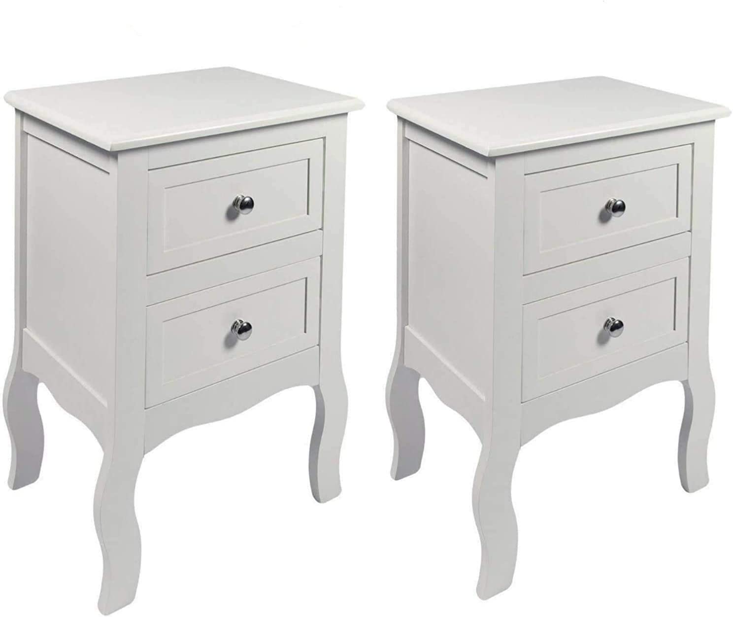 HYGRAD BUILT TO SURVIVE 2 x Chic White Wooden Free Standing Bedroom Bedside Table Unit Cabinet Nightstand with 2 Drawers HYGRAD BUILT TO SURVIVE