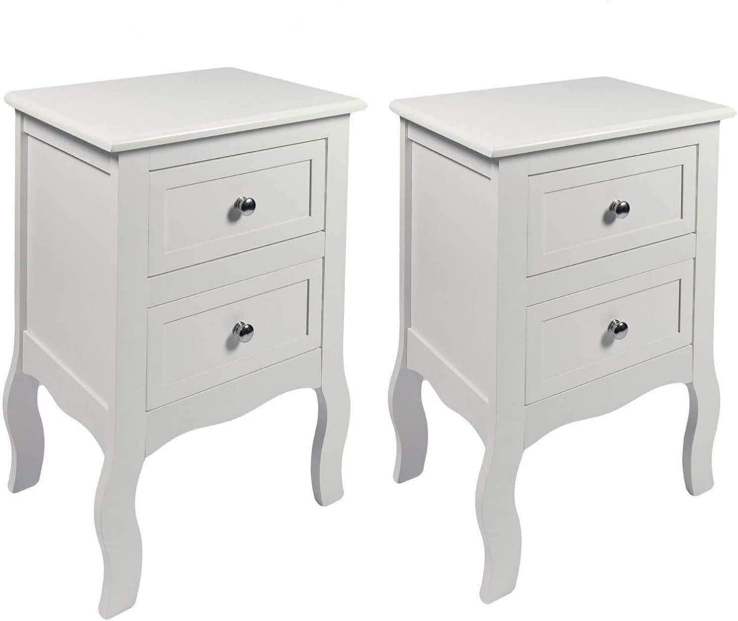 HYGRAD BUILT TO SURVIVE 2 x Chic White Wooden Free Standing Bedroom Bedside Table Unit Cabinet Nightstand with 2 Drawers HYGRAD BUILT TO SURVIVE