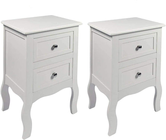 HYGRAD BUILT TO SURVIVE 2 x Chic White Wooden Free Standing Bedroom Bedside Table Unit Cabinet Nightstand with 2 Drawers HYGRAD BUILT TO SURVIVE