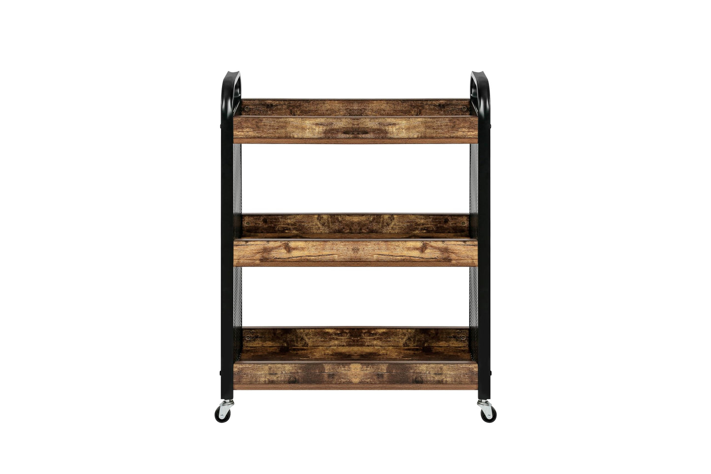 HYGRAD BUILT TO SURVIVE Wooden/Metal Industrial Look Rustic Narrow Rolling Kitchen Serving Cart Shelf Organiser Trolley With Wheels HYGRAD BUILT TO SURVIVE