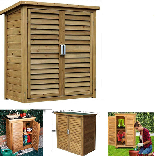 HYGRAD All Weather Wooden Outdoor Garden Lawn Cabinet Tool Shed Shelf Cupboard Storage In 2 Sizes (Large: 87 x 46.5 x 96cm) Generic