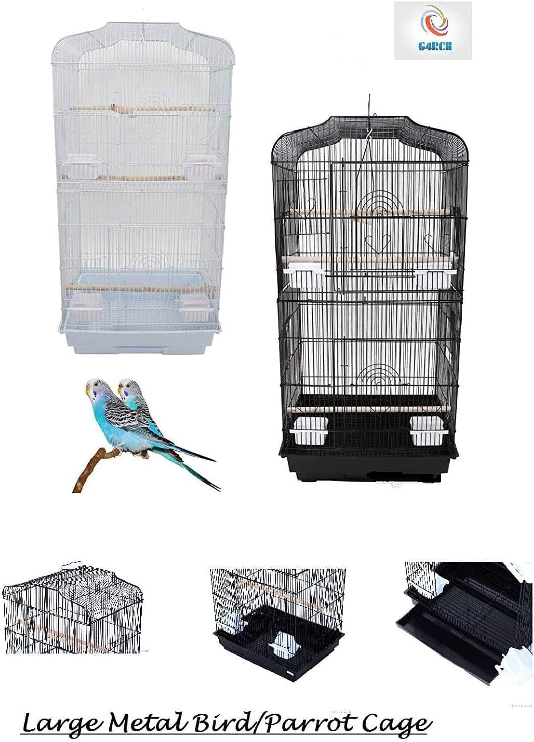 37" Rooftop Metal Large Bird Parrot Cage Carrier For Canary Budgie Cockatiel In Black & White (Black) HYGRAD BUILT TO SURVIVE