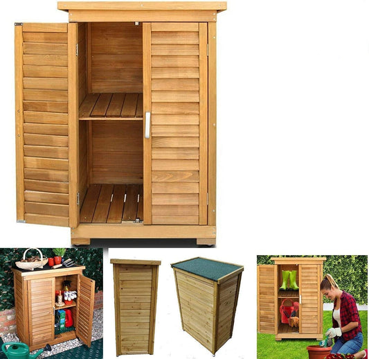 All Weather Portable Wooden Outdoor Garden Cabinet Shed Shelf Cupboard Storage For Tools Toys Generic