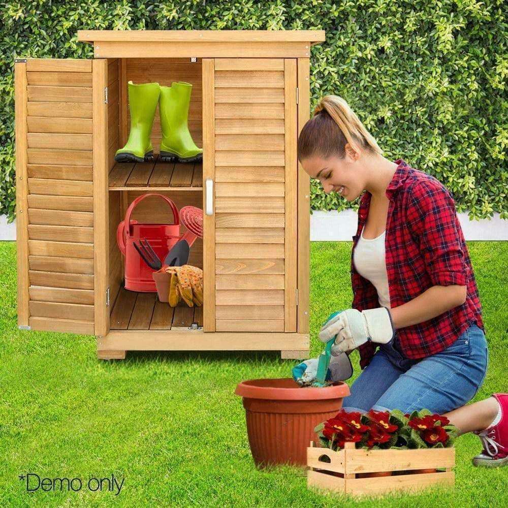 All Weather Portable Wooden Outdoor Garden Cabinet Shed Shelf Cupboard Storage For Tools Toys Generic