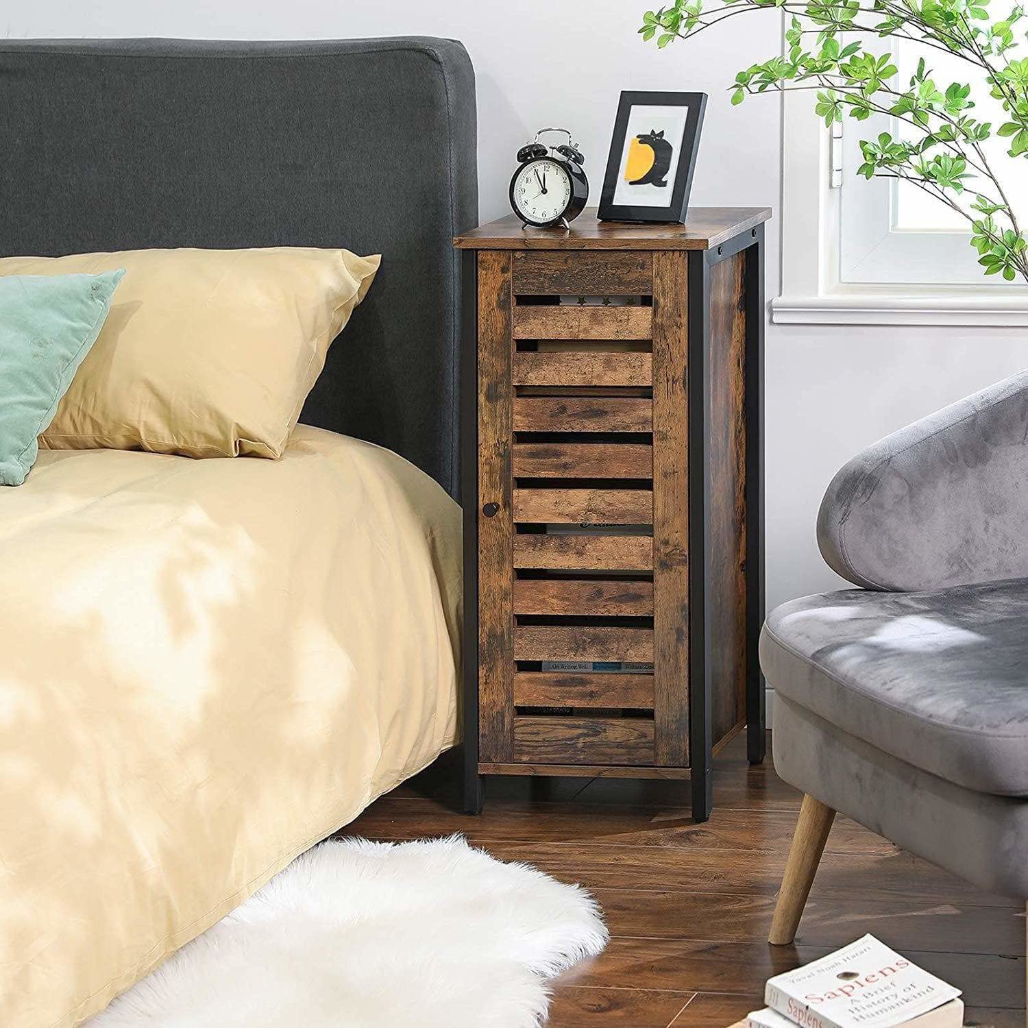 Industrial Style Wood/Steel Nightstand Bedside End Table Bathroom Cabinet Shoe Rack With Shutter Door HYGRAD BUILT TO SURVIVE