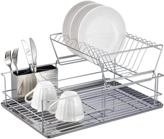 Collapsible Dish Drying Rack,Adjustable Over The Sink Dish Drainer,Dish Rack in Sink or On Counter with Utensil Silverware Storage Holder, Rustproof Stainless Steel HYGRAD BUILT TO SURVIVE