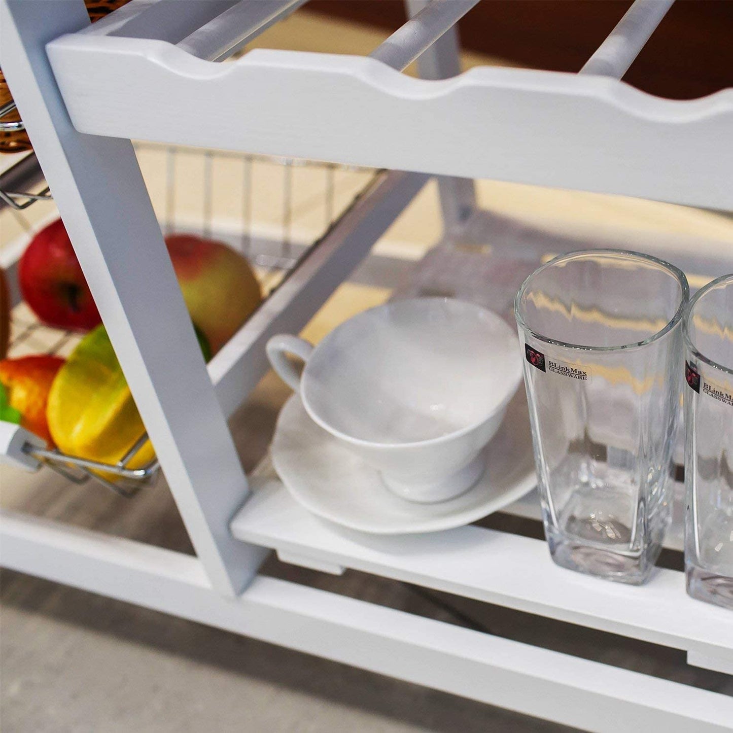 HYGRAD BUILT TO SURVIVE Kitchen Trolley MDF Top White/Grey Island Dining Cart Worktop Basket Storage Lockable Wheels HYGRAD BUILT TO SURVIVE
