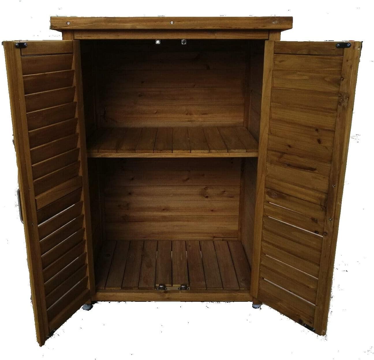 All Weather Portable Wooden Outdoor Garden Cabinet Shed Shelf Cupboard Storage For Tools Toys Generic