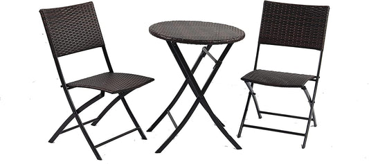 3 Pieces Rattan Wicker Bistro Patio Garden Outdoor Round Folding Table & Chair Set In 2 Colours HYGRAD BUILT TO SURVIVE