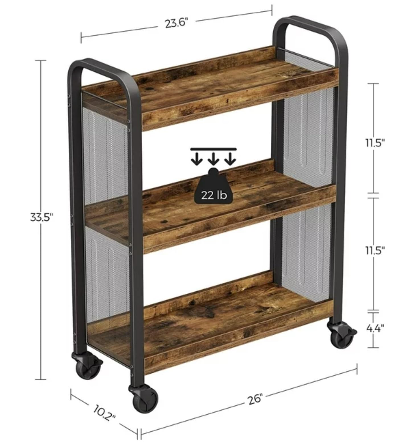 HYGRAD BUILT TO SURVIVE Wooden/Metal Industrial Look Rustic Narrow Rolling Kitchen Serving Cart Shelf Organiser Trolley With Wheels HYGRAD BUILT TO SURVIVE