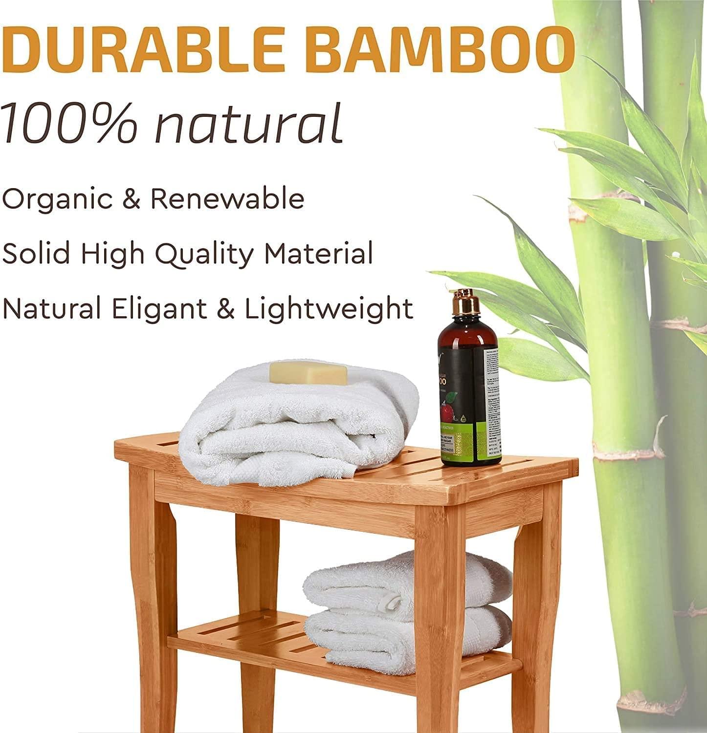 2 Tier Slatted Premium Natural Bamboo Wood Bathroom Stool Bench Shower Seat Shoe Rack Shelf Organizer HYGRAD BUILT TO SURVIVE