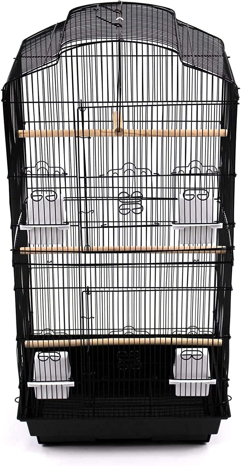 37" Rooftop Metal Large Bird Parrot Cage Carrier For Canary Budgie Cockatiel In Black & White (Black) HYGRAD BUILT TO SURVIVE