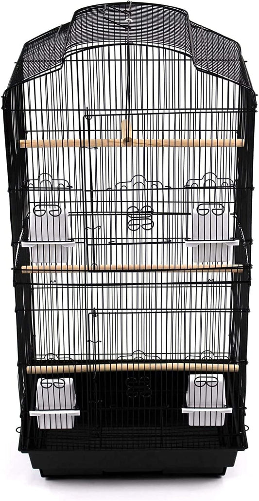 37" Rooftop Metal Large Bird Parrot Cage Carrier For Canary Budgie Cockatiel In Black & White (Black) HYGRAD BUILT TO SURVIVE