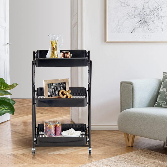 3 Tier Multipurpose Metal Mesh Rolling Foldable Cart Trolley For Salon Work Office Home HYGRAD BUILT TO SURVIVE