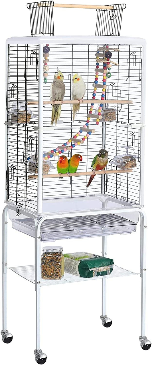 White Large 131cm Open Top Transparent Clear Rolling Portable Metal Bird Cage With Wheels & Tray For Cockatiel Cockatoo Parrot Budgie HYGRAD BUILT TO SURVIVE