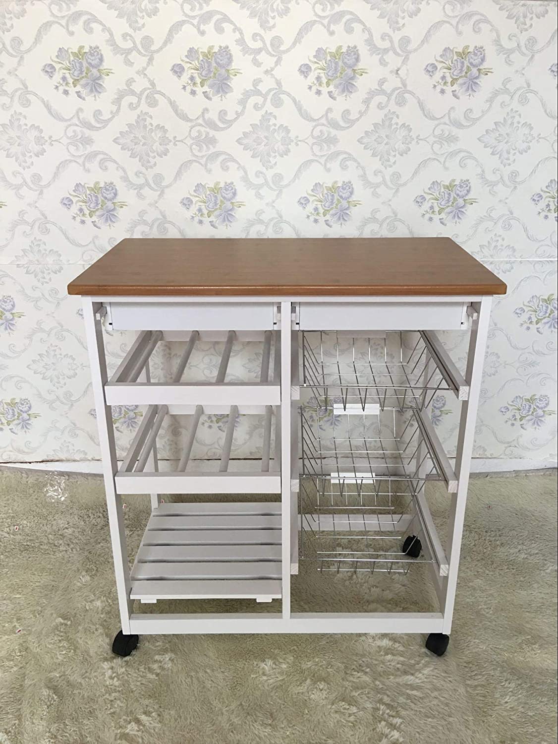 HYGRAD BUILT TO SURVIVE Kitchen Trolley MDF Top White/Grey Island Dining Cart Worktop Basket Storage Lockable Wheels HYGRAD BUILT TO SURVIVE
