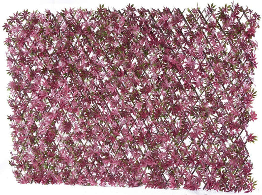 HYGRAD BUILT TO SURVIVE Expanding Wooden Garden Trellis Fence Screen With Artificial Plant Leaves & Flowers 1M x 2M (Not expanded) HYGRAD BUILT TO SURVIVE