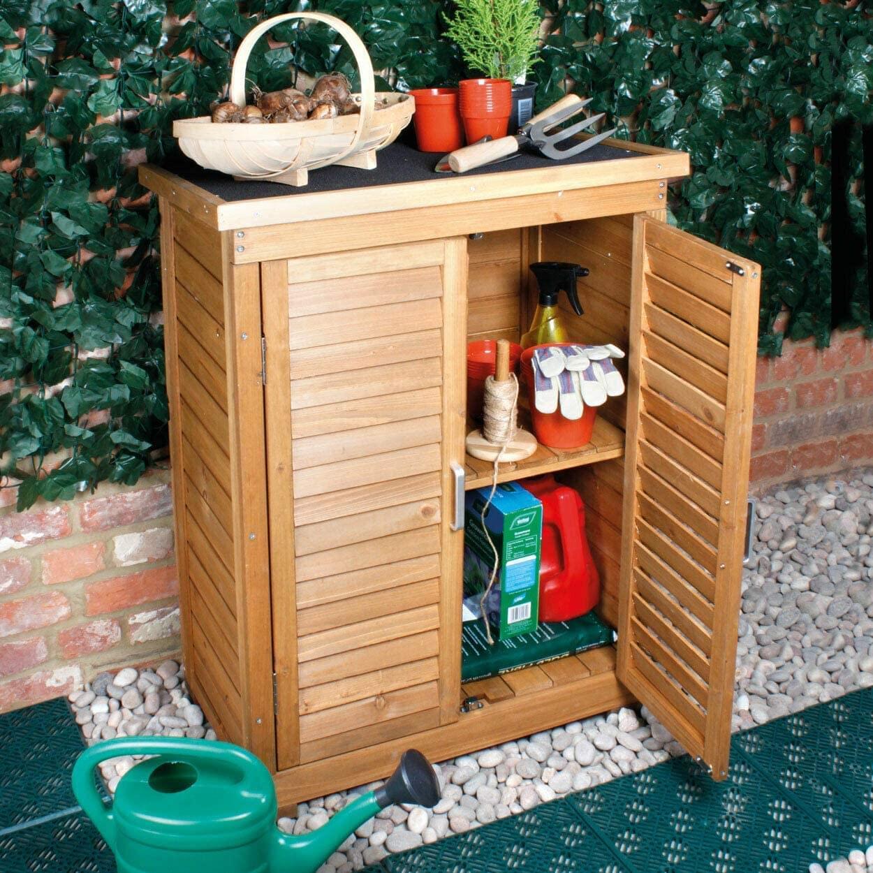 All Weather Portable Wooden Outdoor Garden Cabinet Shed Shelf Cupboard Storage For Tools Toys Generic