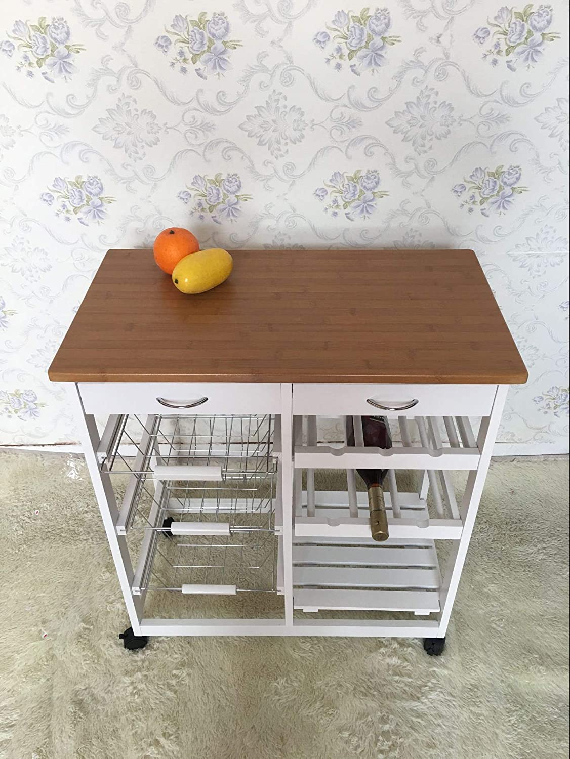 HYGRAD BUILT TO SURVIVE Kitchen Trolley MDF Top White/Grey Island Dining Cart Worktop Basket Storage Lockable Wheels HYGRAD BUILT TO SURVIVE