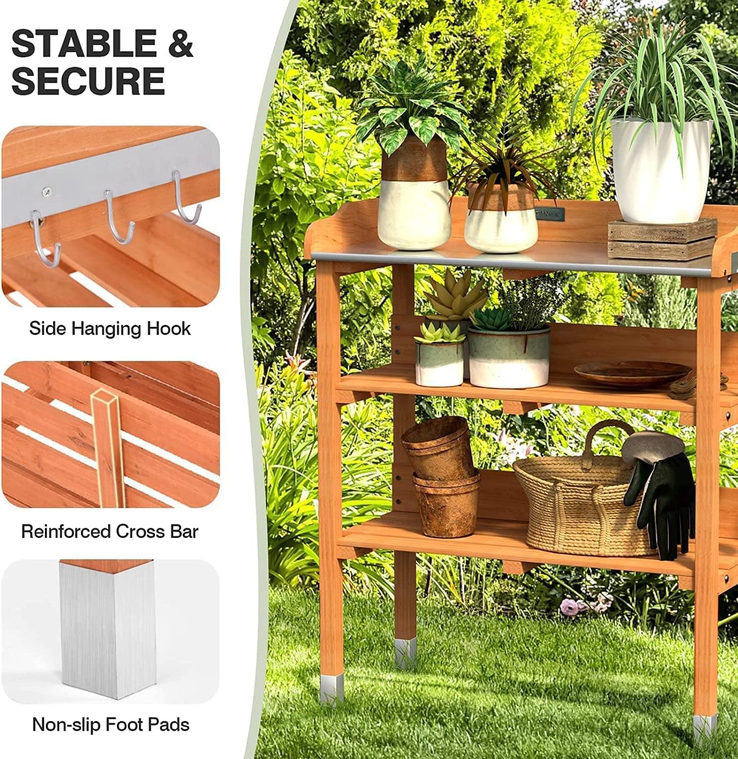 3 Tier Wooden Potting Planting Outdoor Garden Work Bench Table Station With Galvanized Top HYGRAD BUILT TO SURVIVE
