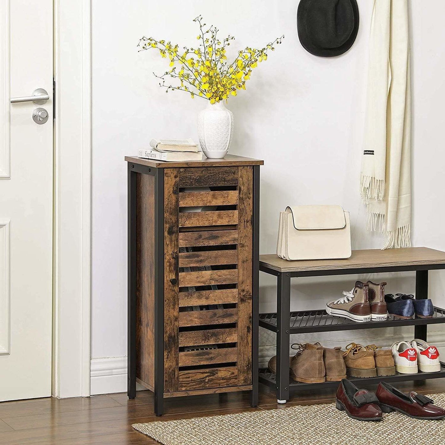 Industrial Style Wood/Steel Nightstand Bedside End Table Bathroom Cabinet Shoe Rack With Shutter Door HYGRAD BUILT TO SURVIVE