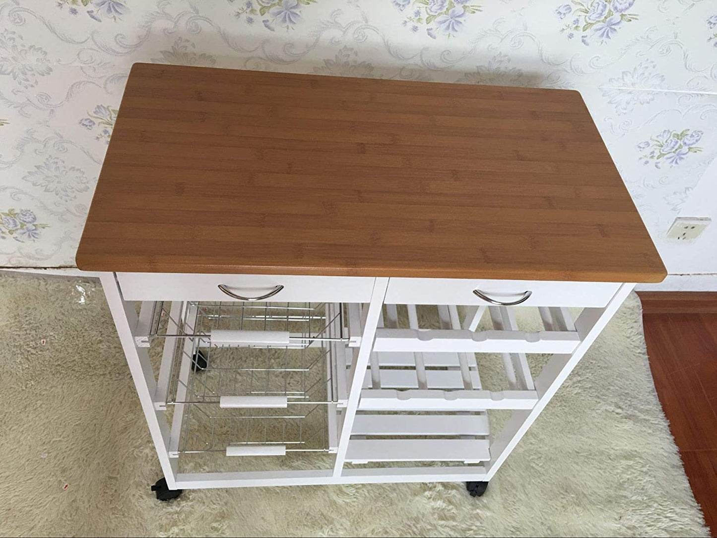HYGRAD BUILT TO SURVIVE Kitchen Trolley MDF Top White/Grey Island Dining Cart Worktop Basket Storage Lockable Wheels HYGRAD BUILT TO SURVIVE
