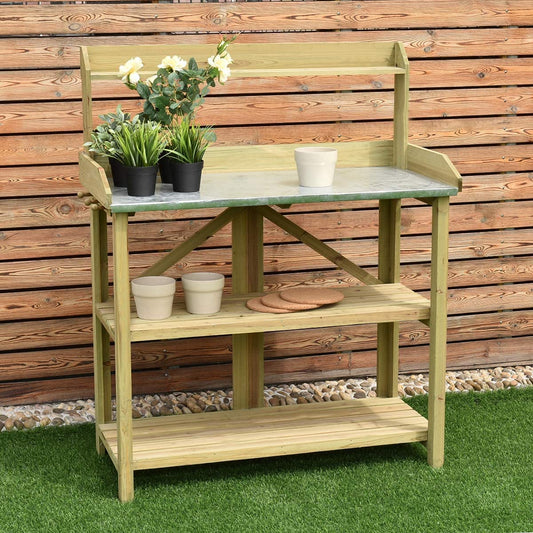 HYGRAD BUILT TO SURVIVE 3 Tier Wooden Potting Planting Outdoor Garden Work Bench Table Station Storage Shelf With Tray & A Drawer HYGRAD BUILT TO SURVIVE